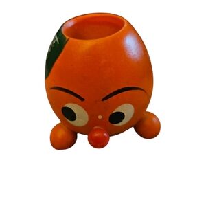 Original Kitchy Florida Orange Face Wooden Toothpick Holder Made In Japan